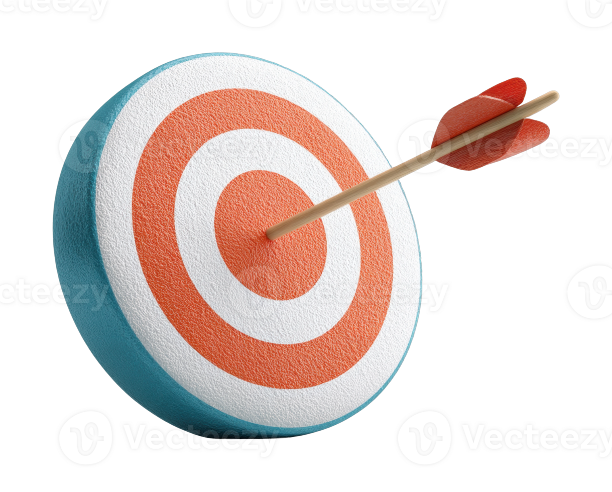 Red arrow hitting bullseye on classic target png