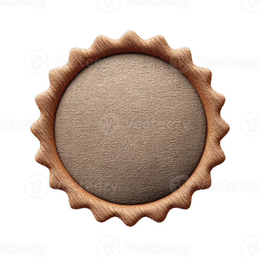 Empty round burlap textured badge with brown edges png