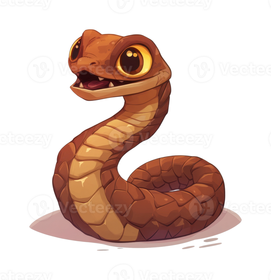 Animated cartoon snake with large eyes and coiled tail png