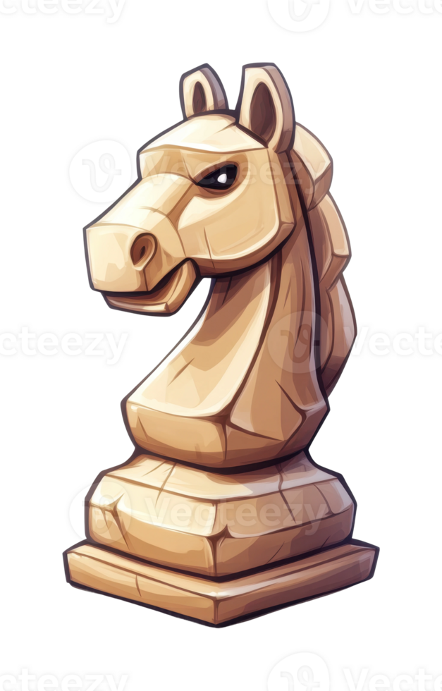 Wooden chess knight piece design with intricate carvings png