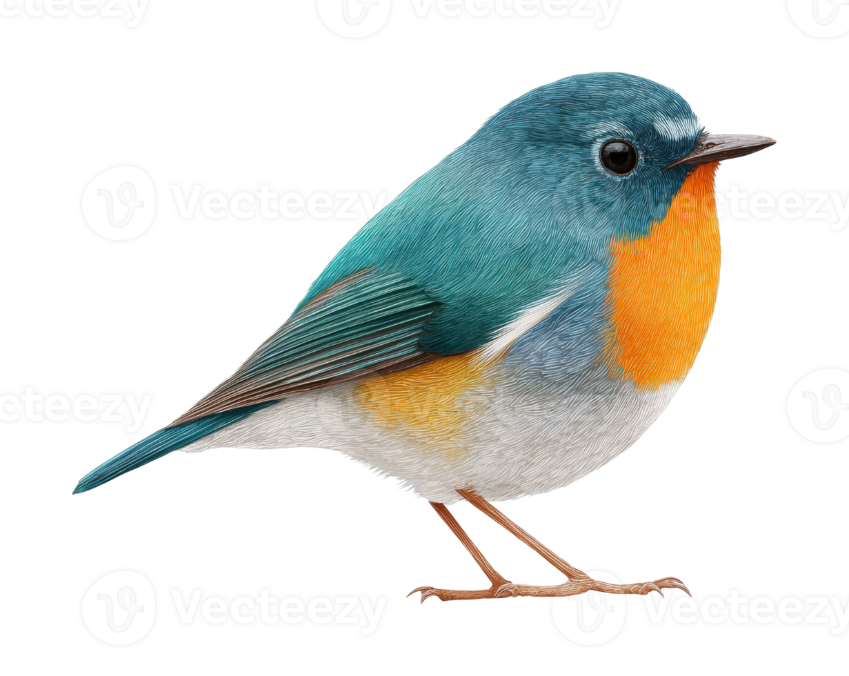 Colorful robin with vibrant plumage and orange chest png