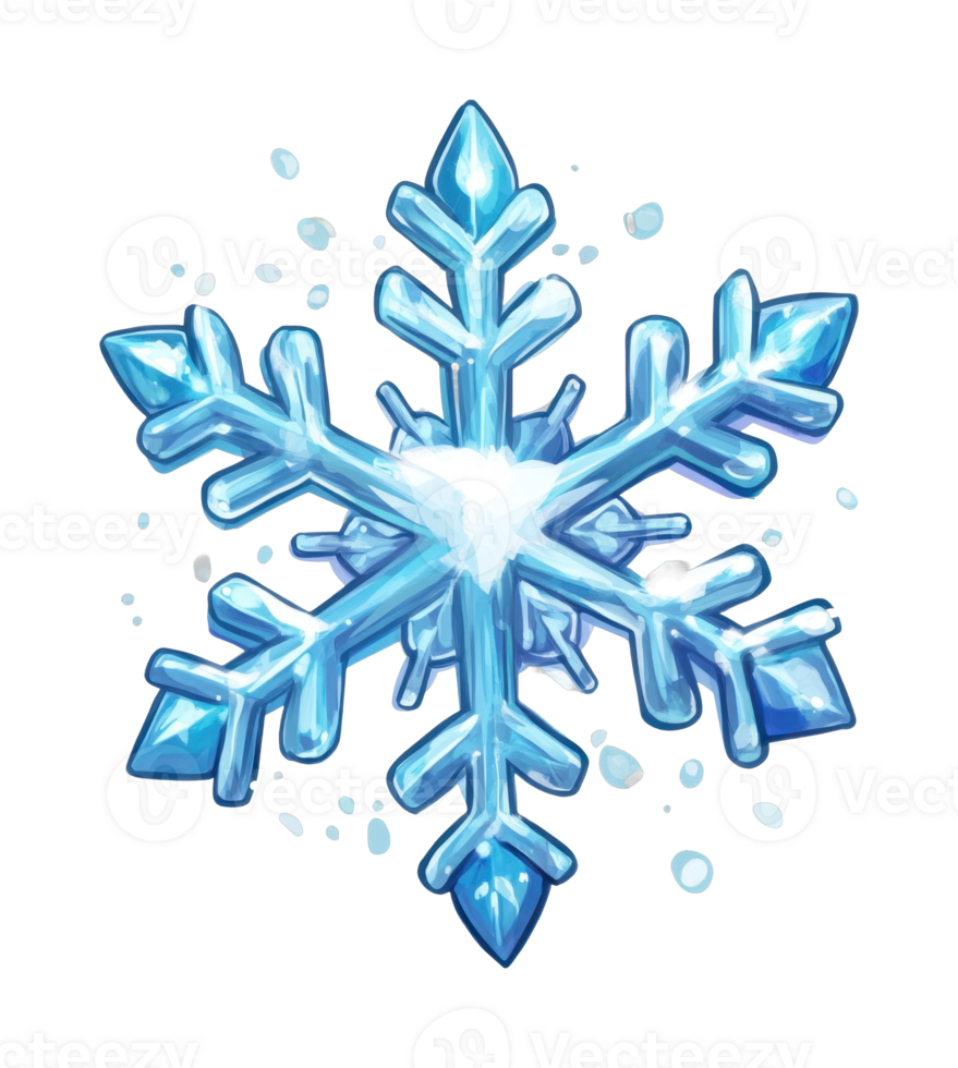 Detailed blue ice crystal snowflake with textured design and sparkling highlights png