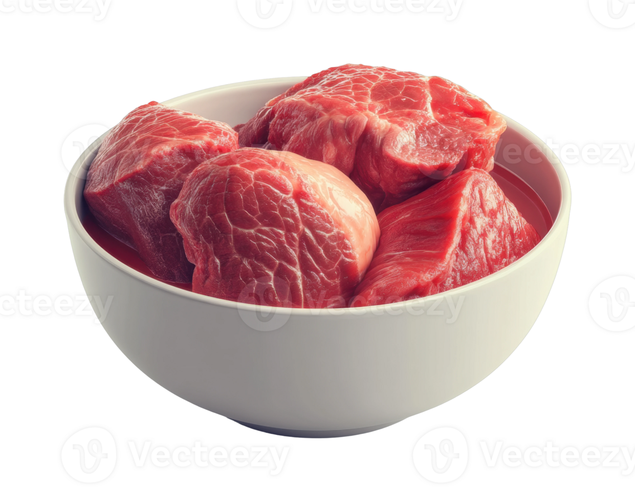 Fresh raw beef cuts in a white bowl for cooking png