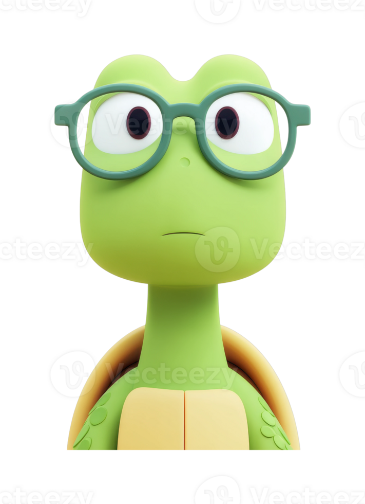 Adorable cartoon turtle character with glasses png