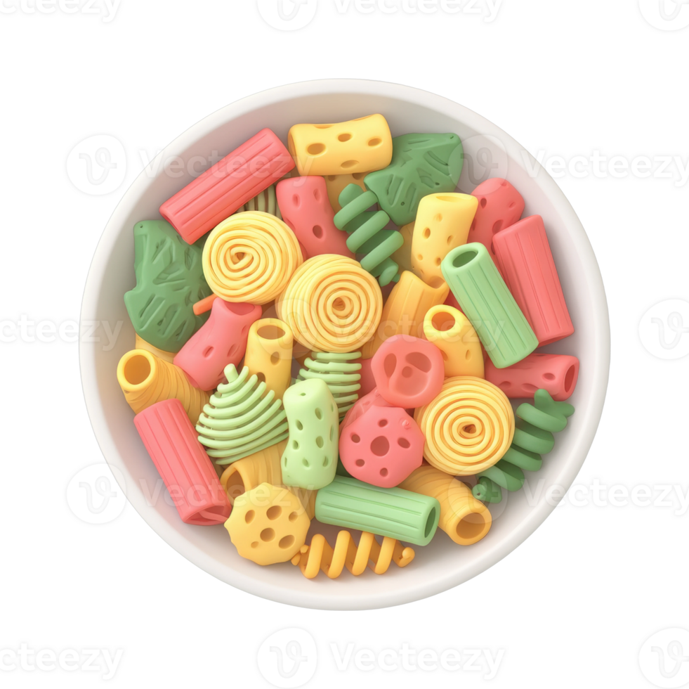 Colorful assorted pasta in a white bowl png