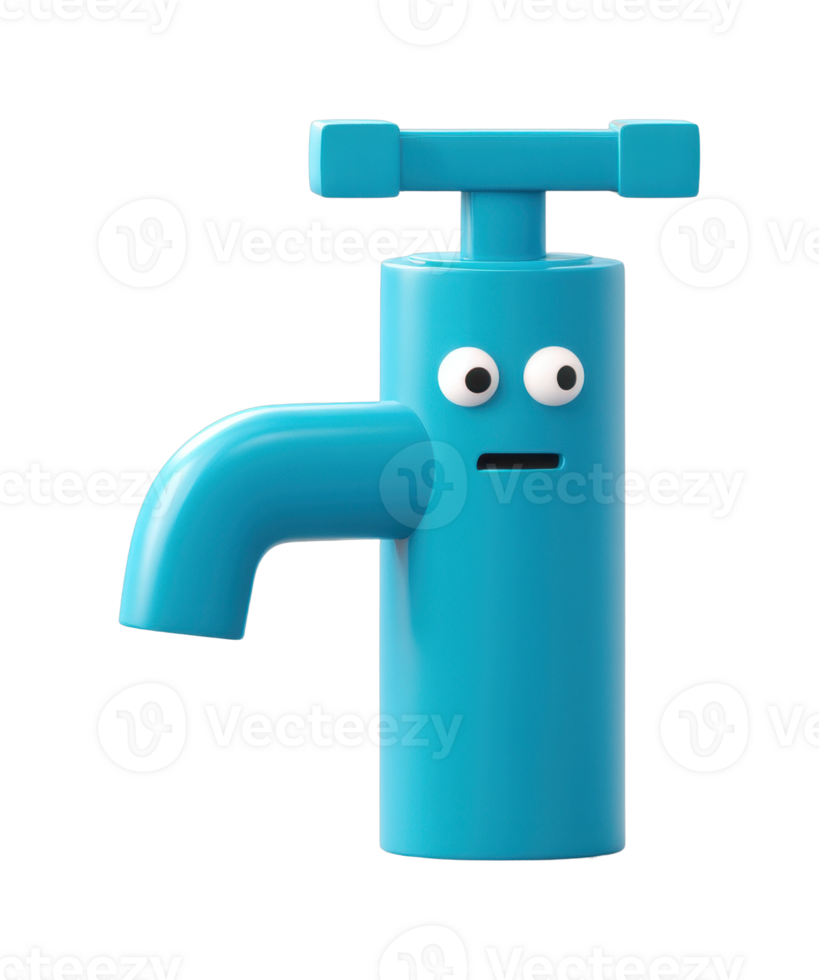 Quirky blue cartoon faucet with eyes png