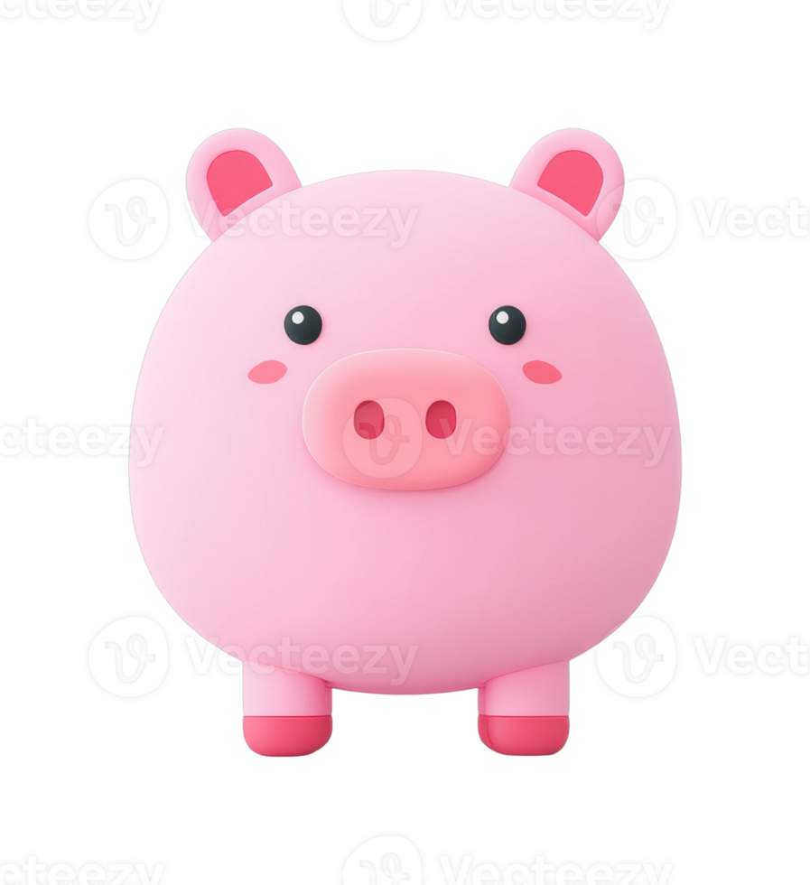 Cute pink cartoon pig with round body and blush details png