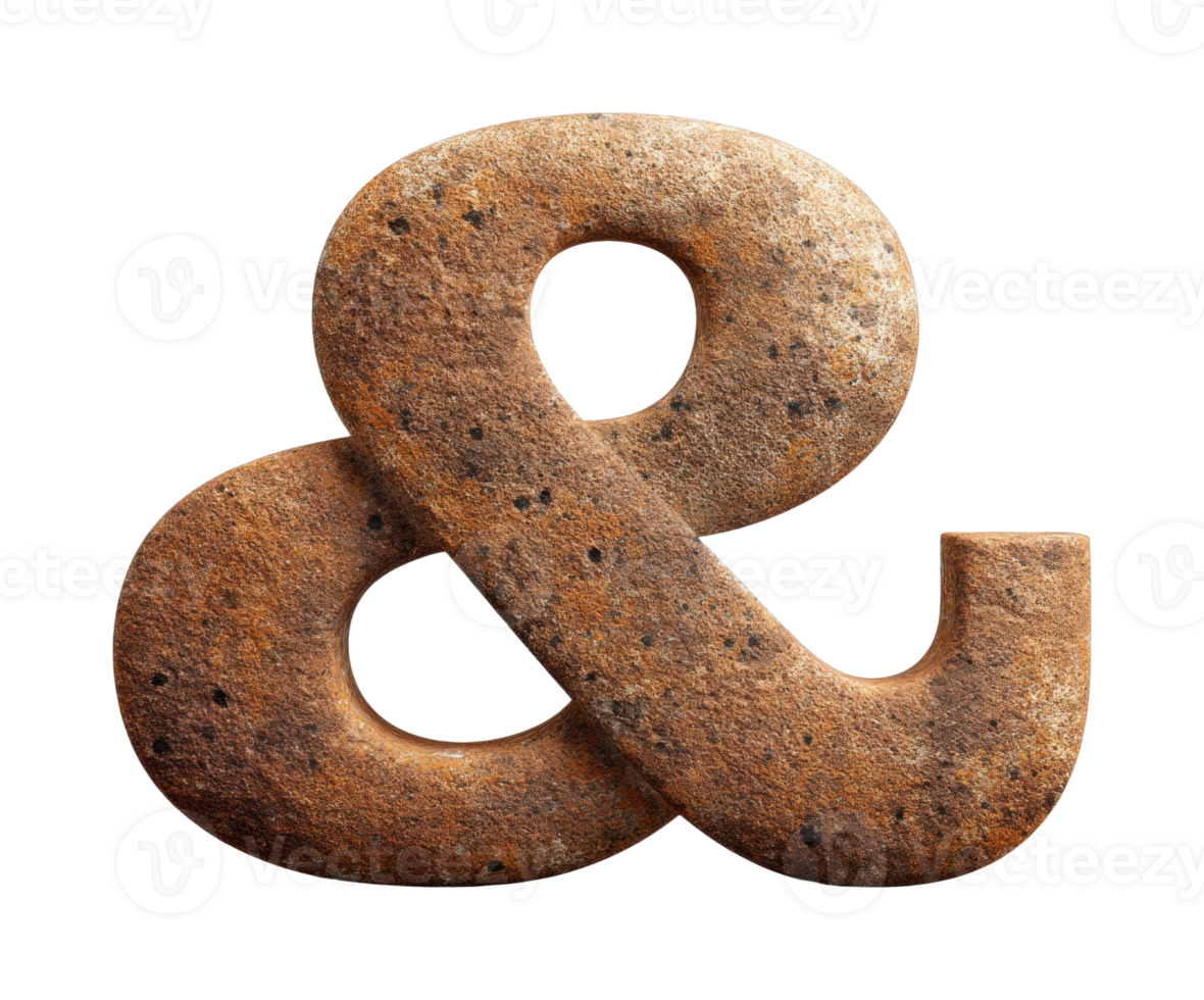 Stone ampersand symbol with a weathered texture png