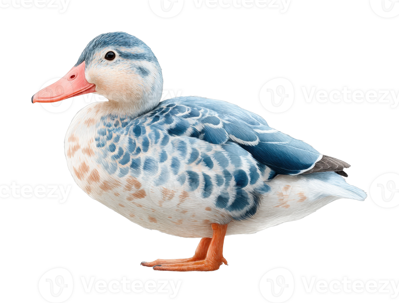 Detailed portrait of a white and blue duck png