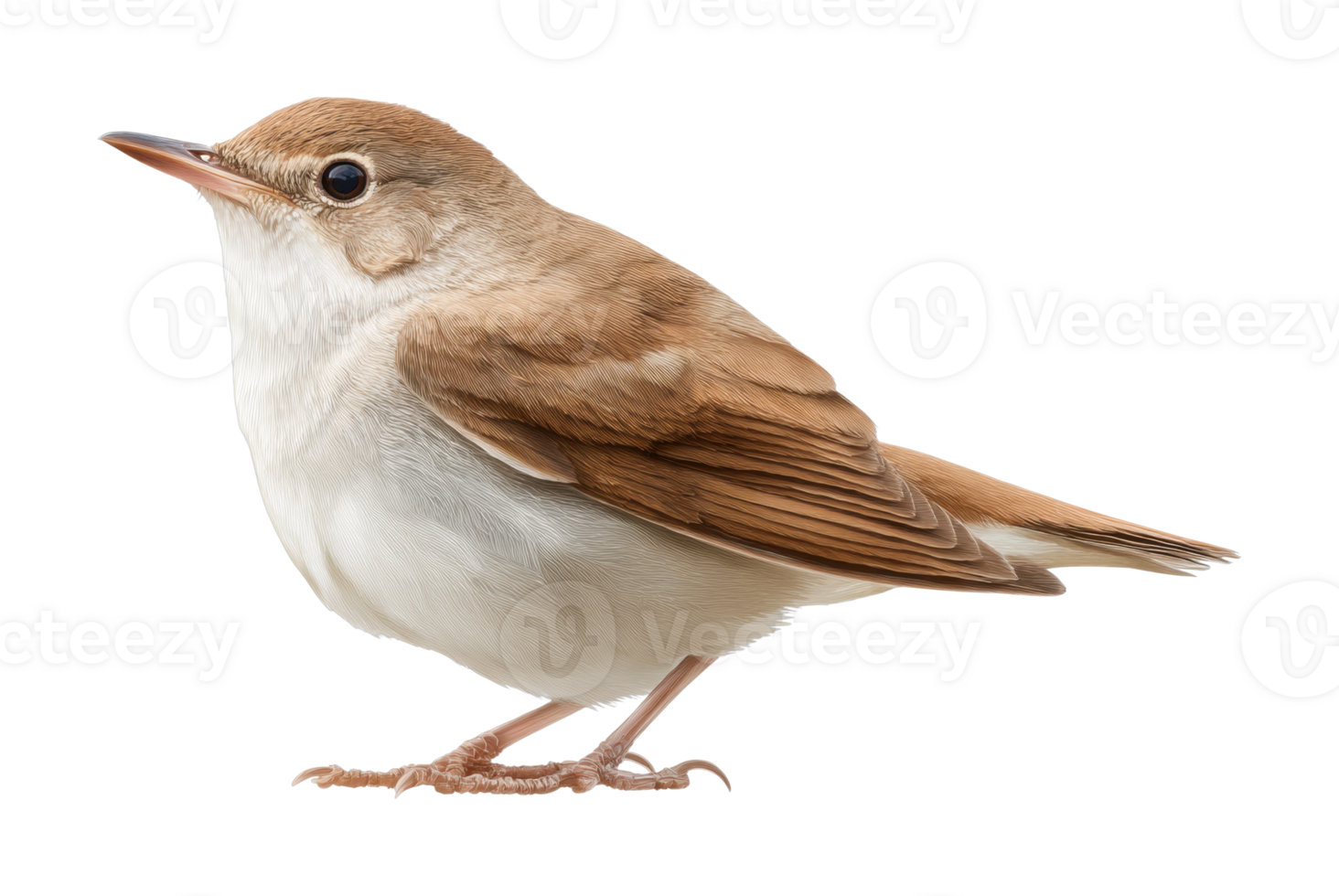 European nightingale in profile view with brown plumage png