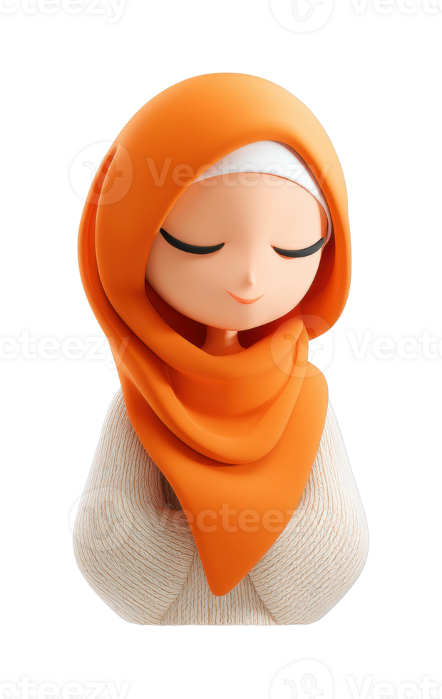 Stylized female figure in hijab with eyes closed png