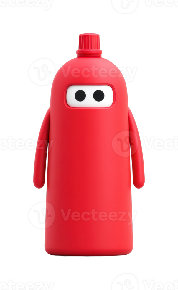 Red bottle-shaped robot with eyes and arms png