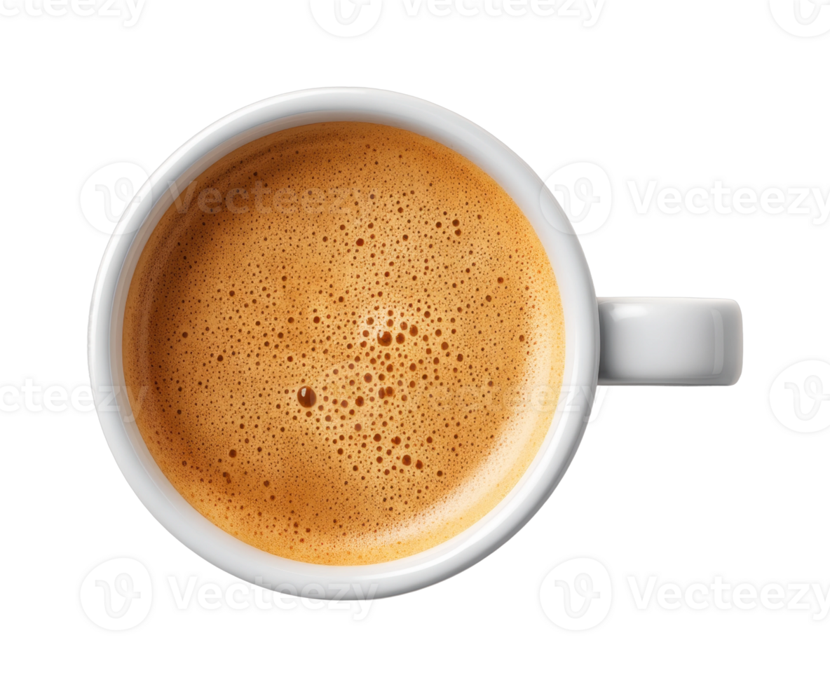 Top view of a freshly brewed cup of coffee with foamy froth png