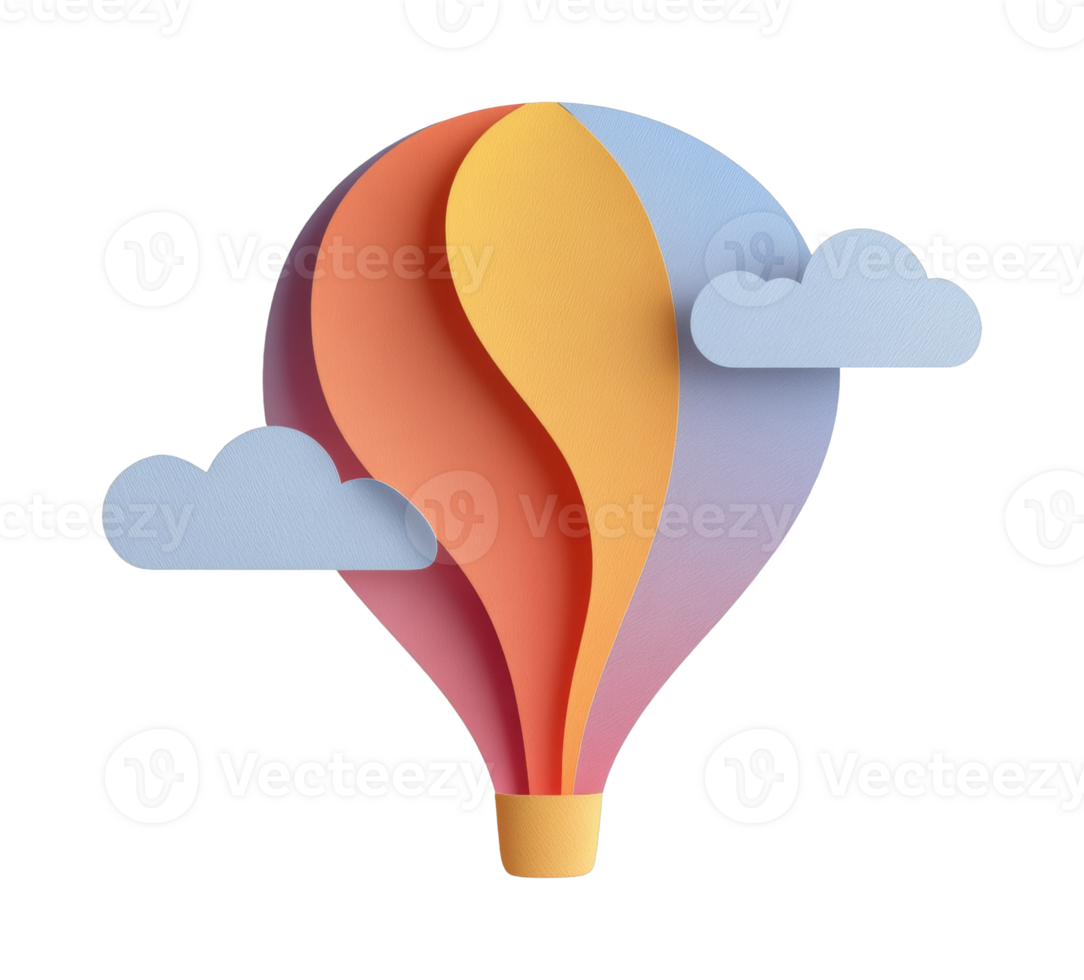 Colorful paper hot air balloon with clouds png