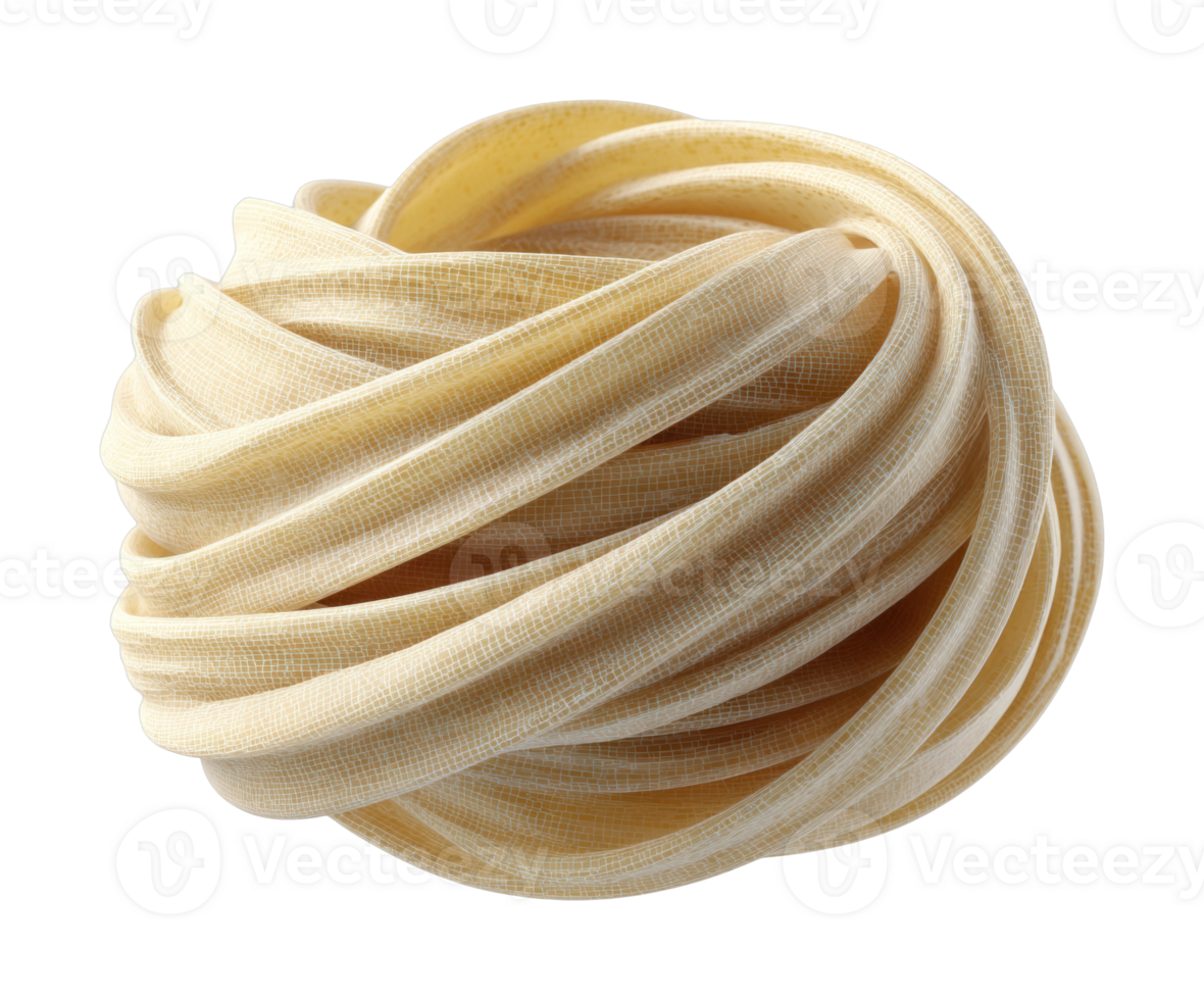 Close-up of twisted italian pasta nest with intricate texture on black png