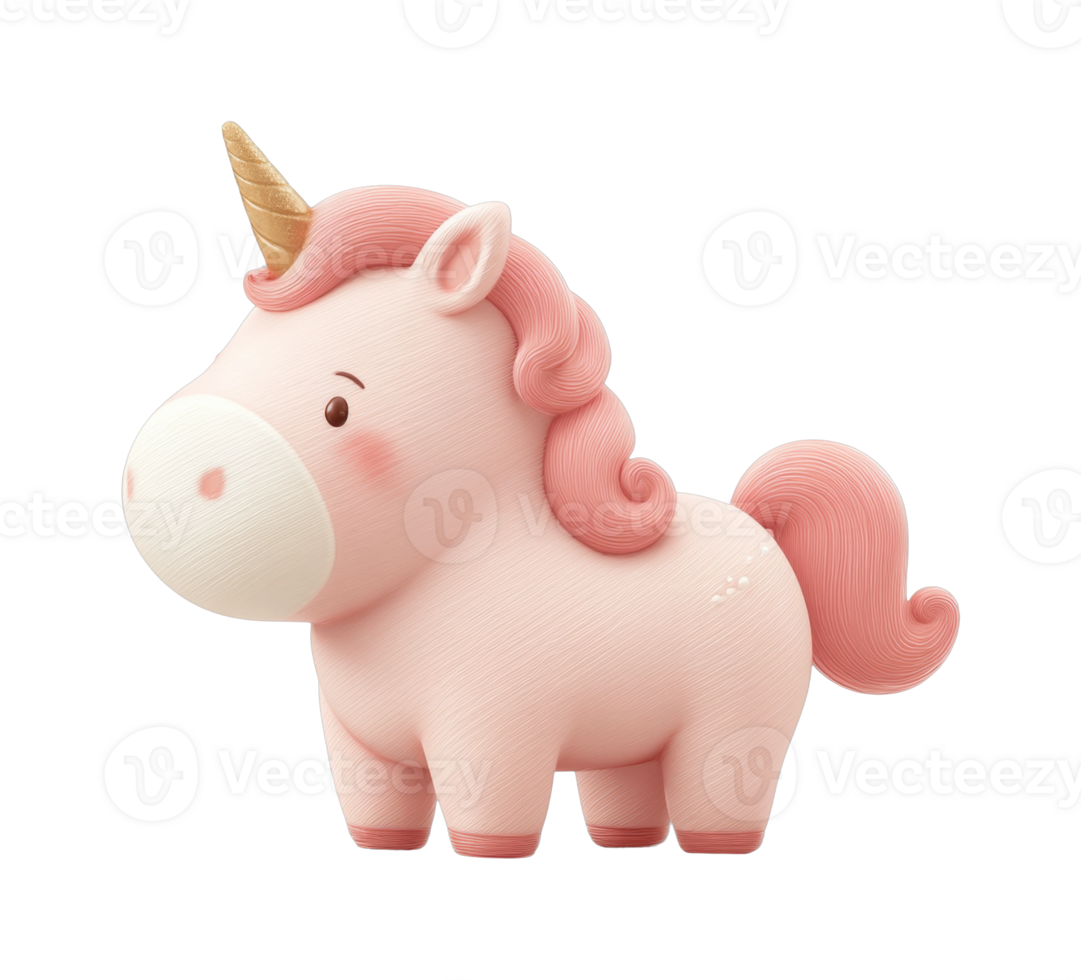 Adorable pink cartoon unicorn with golden horn and blush cheeks png