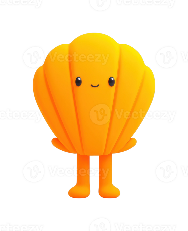 Cute smiling yellow seashell character with arms and legs png