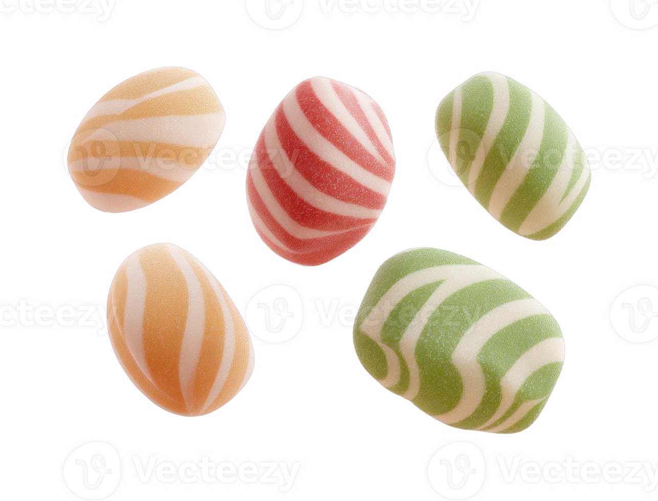 Variety of colorful swirled hard candies on display png
