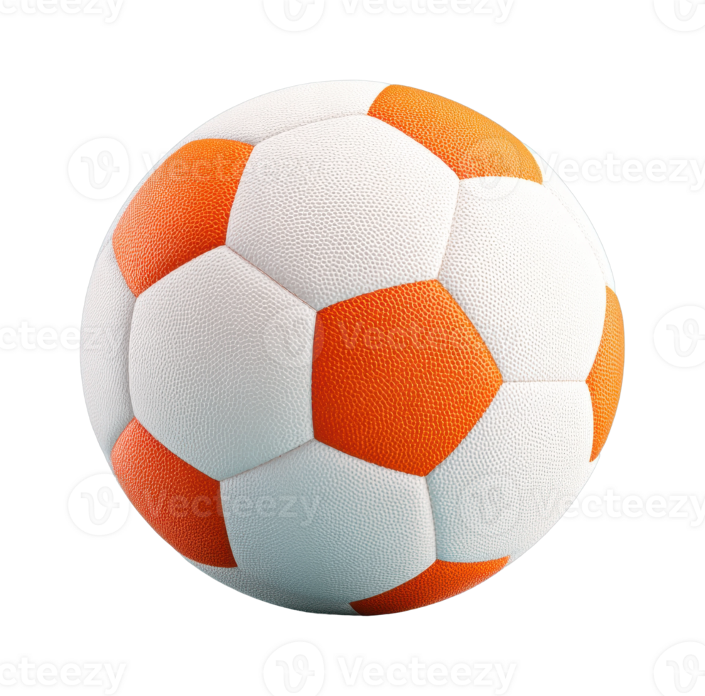 Close-up of orange and white soccer ball with textured panels png