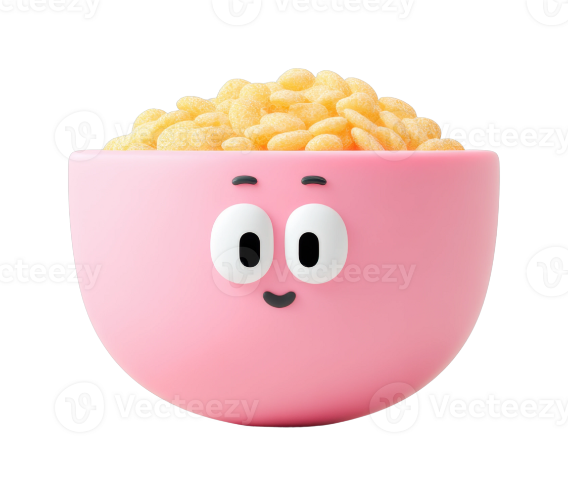 Cheerful cartoon bowl of cereal with smiling face png