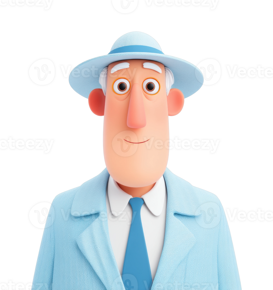 Elderly caucasian male with hat in blue attire png