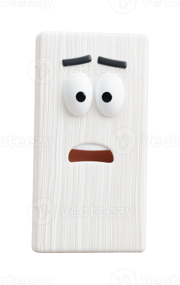 Animated surprised face on rectangular object with raised eyebrows and wide eyes png