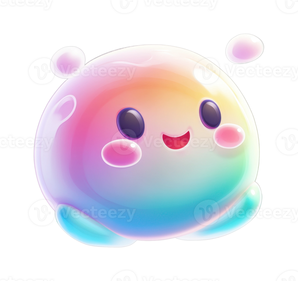 Colorful kawaii-inspired blob with glossy finish and cute expression png