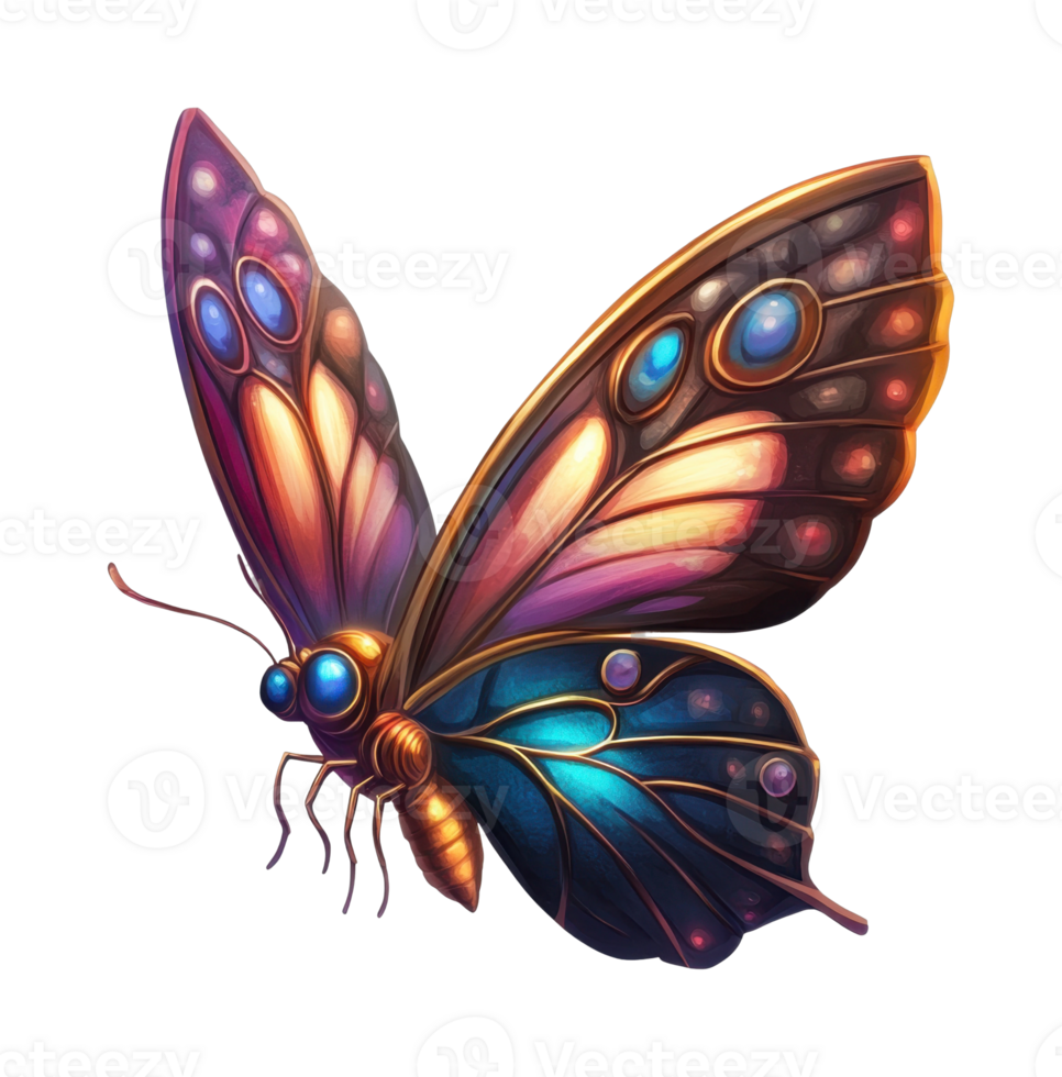 Vibrant multicolored butterfly with detailed patterns and glowing accents png