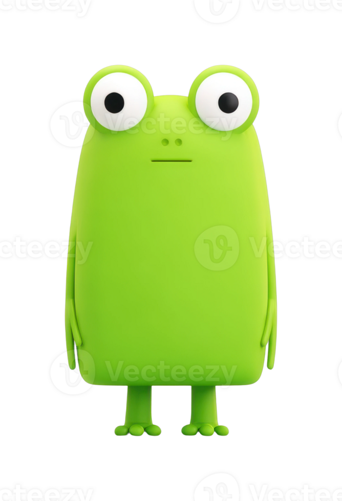 Cute green frog cartoon character with wide eyes standing upright png