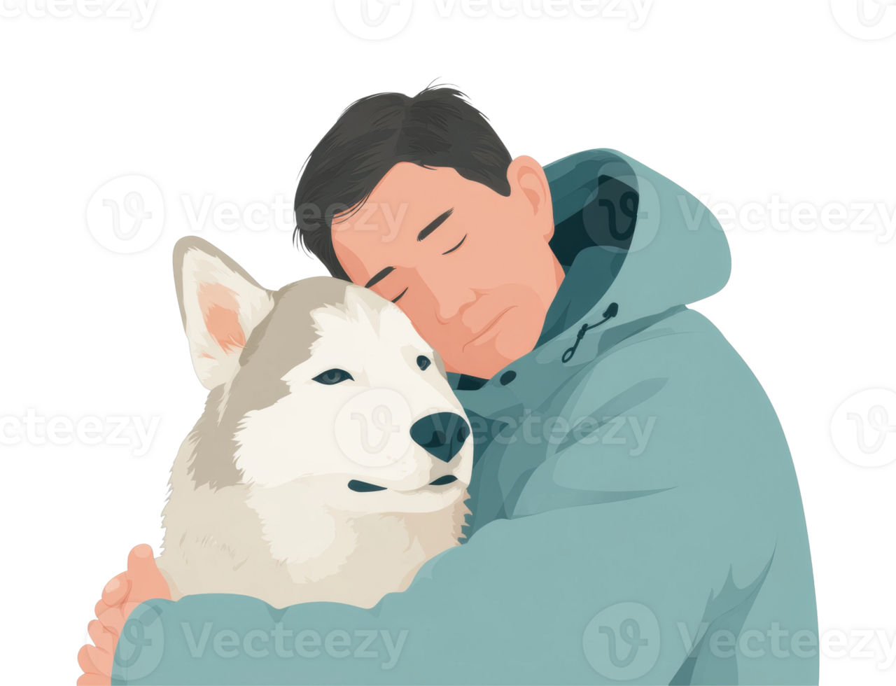 Young hispanic male embracing husky dog in heartwarming moment png