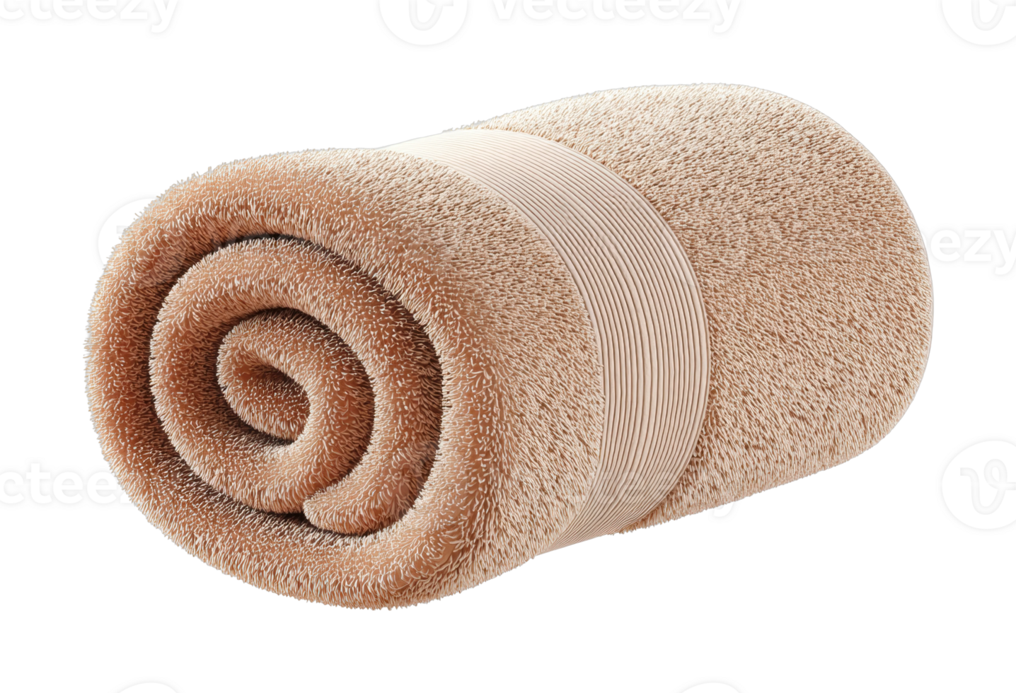 Rolled beige towel with elastic band for bathroom or spa use png
