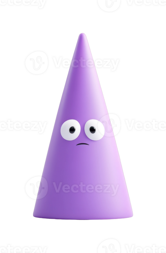 Purple cone with eyes expressing surprise or curiosity png