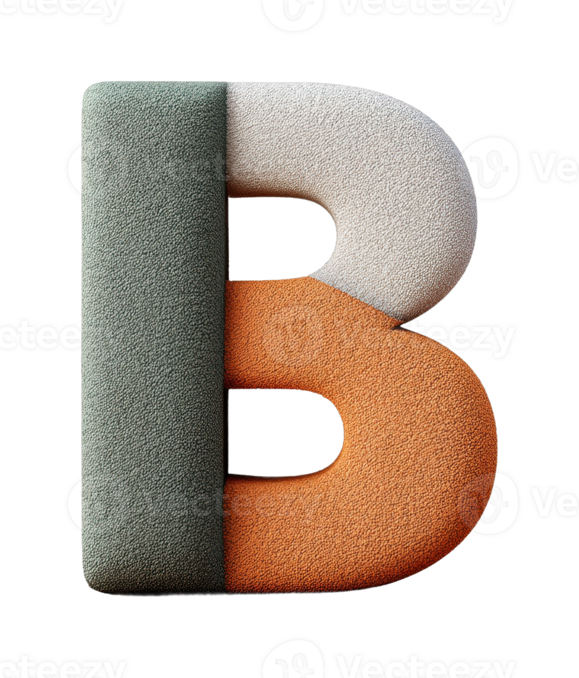 Textured multicolor 3d letter b - gray, white, orange design png