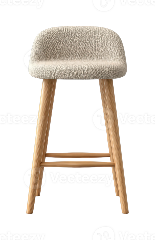 Modern beige upholstered stool with wooden legs png