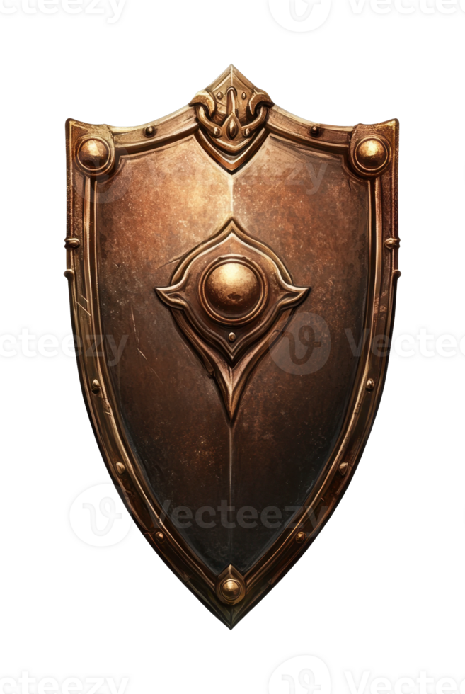 Ancient ornate bronze shield with intricate design png