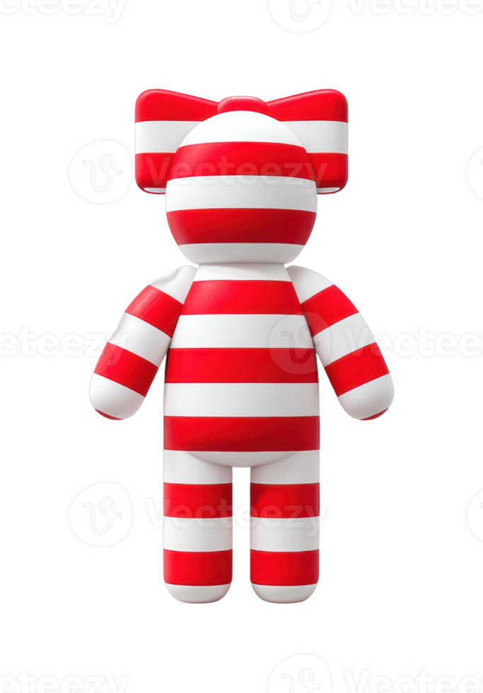 Striped red and white plush toy with bow png