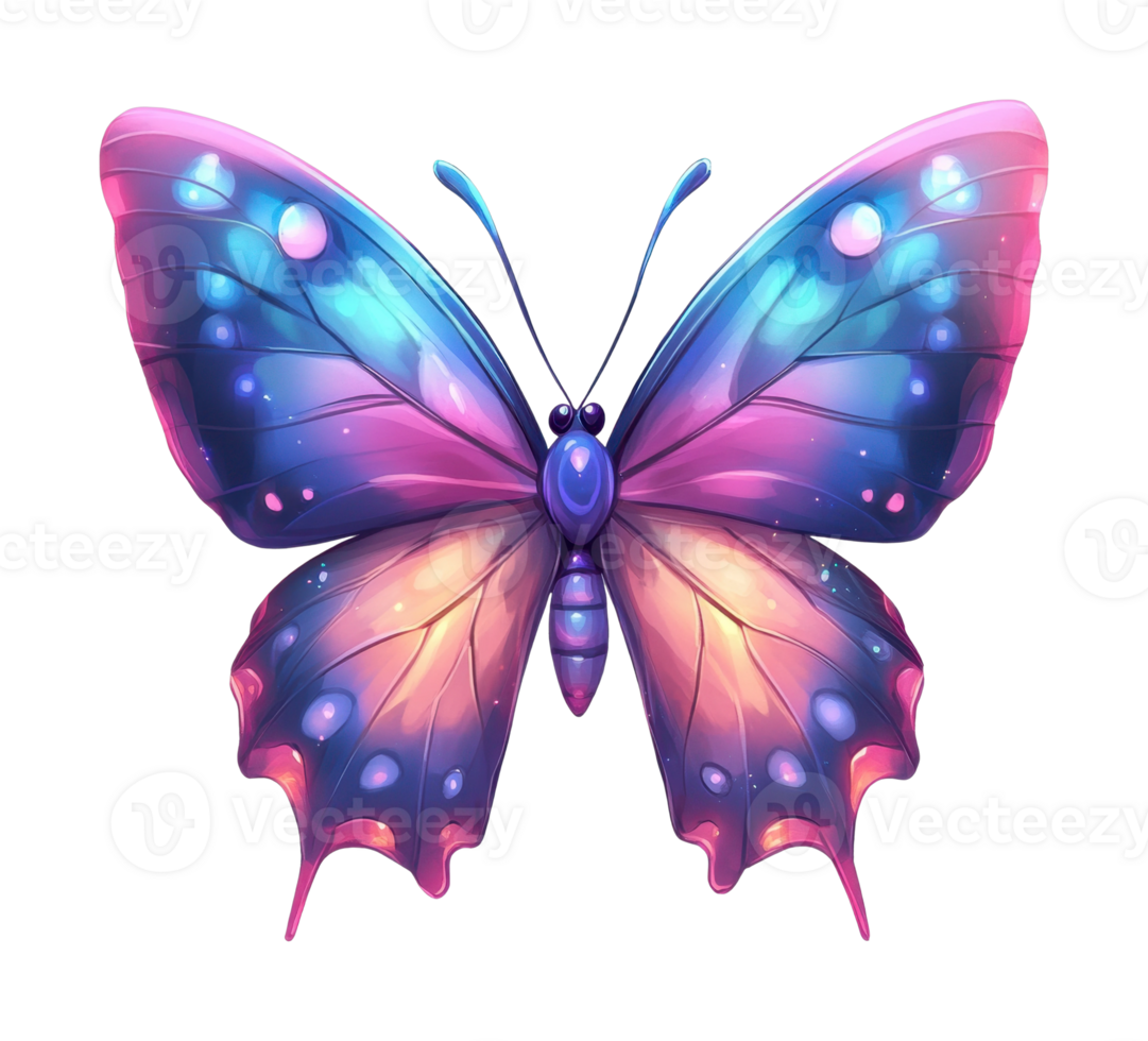 Vibrant multicolored butterfly with glowing wings and intricate patterns png