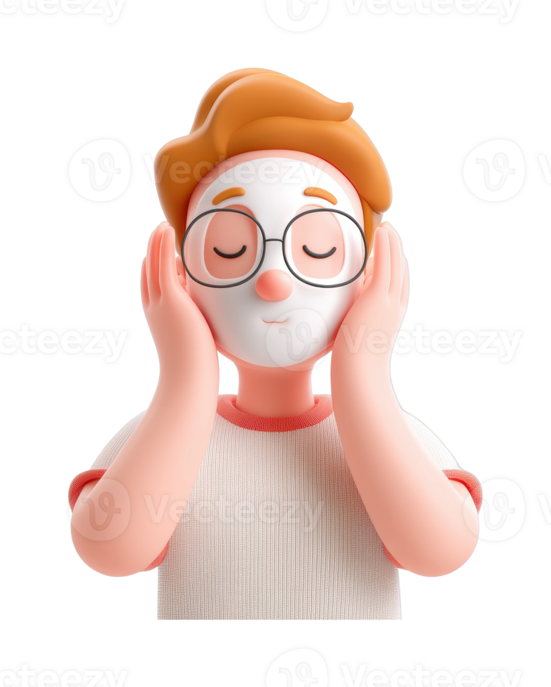 Young cartoon male character with glasses in relaxed pose png
