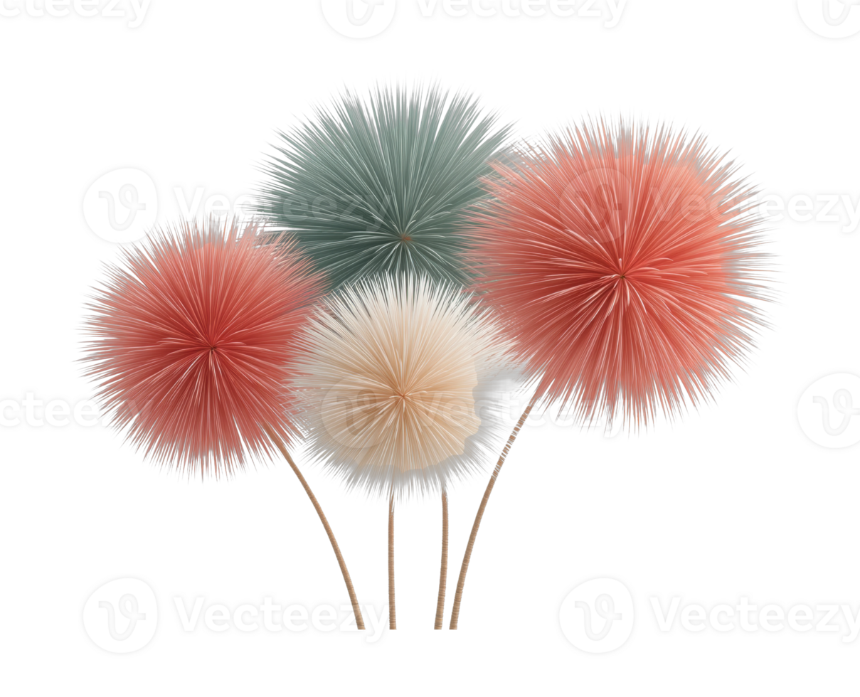 Colorful abstract spiky spheres arrangement on stems png