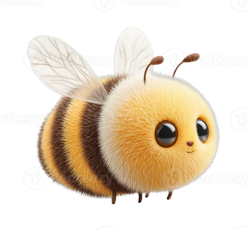 Adorable cartoon bumblebee with fluffy fur and big eyes png