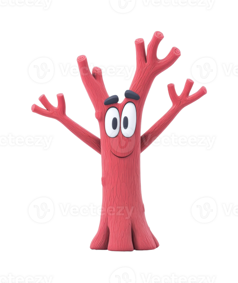 Cheerful cartoon tree character with expressive eyes and branch arms png