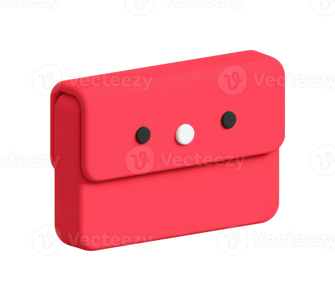 Red rectangular minimalist wallet with two black buttons and snap closure png