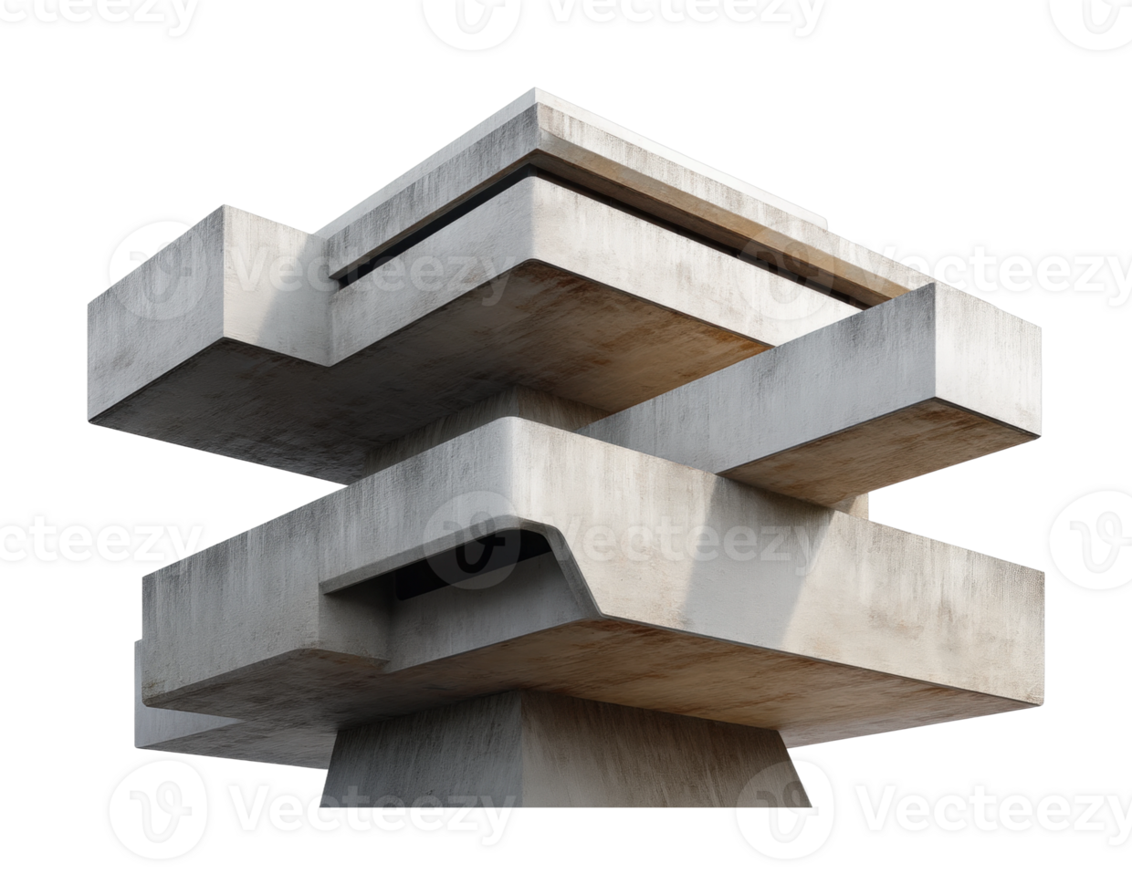 Brutalist architectural design of modern concrete structure with geometric shapes png