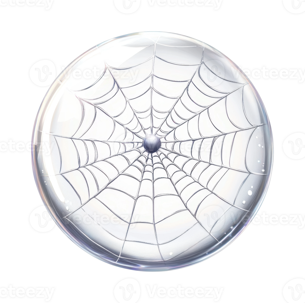 Detailed spider web within a glass sphere png