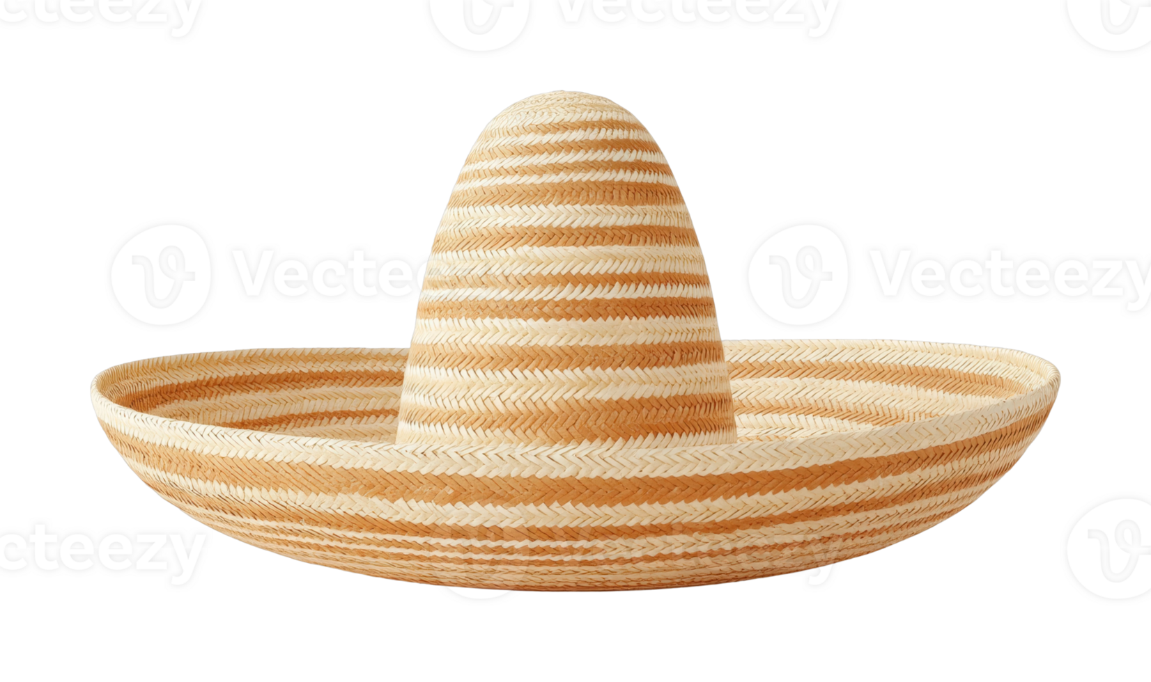 Traditional straw sombrero with wide brim and elevated crown png