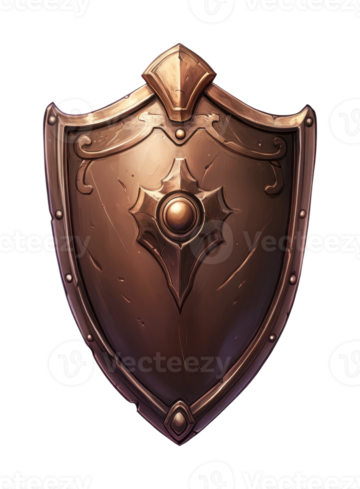 Antique bronze shield with ornate design and central emblem png