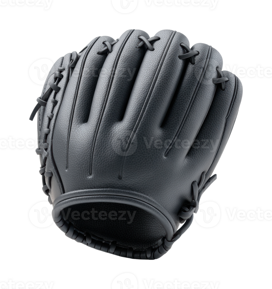 Detailed leather baseball glove with intricate stitching design png