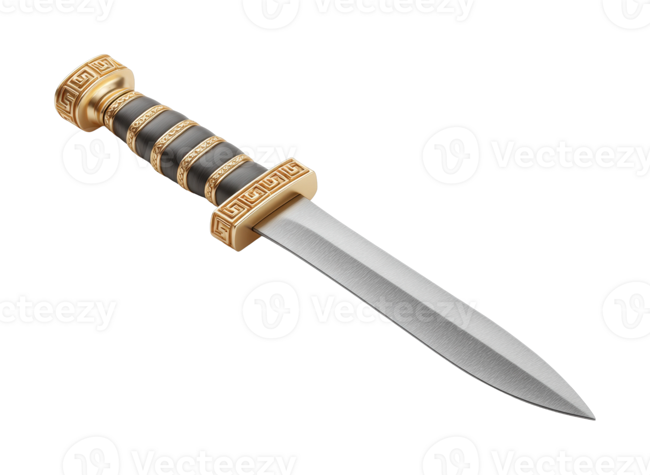 Ancient greek-inspired golden dagger with ornate handle design png