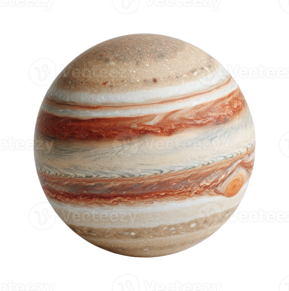 Detailed view of jupiter's swirling gas layers and storms png