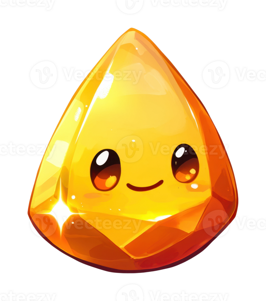 Cute cartoon gem with happy expression and sparkling surface png